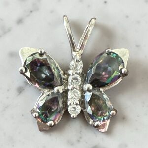 Elegant Silver Butterfly Pendant with CZ and multicolored stones